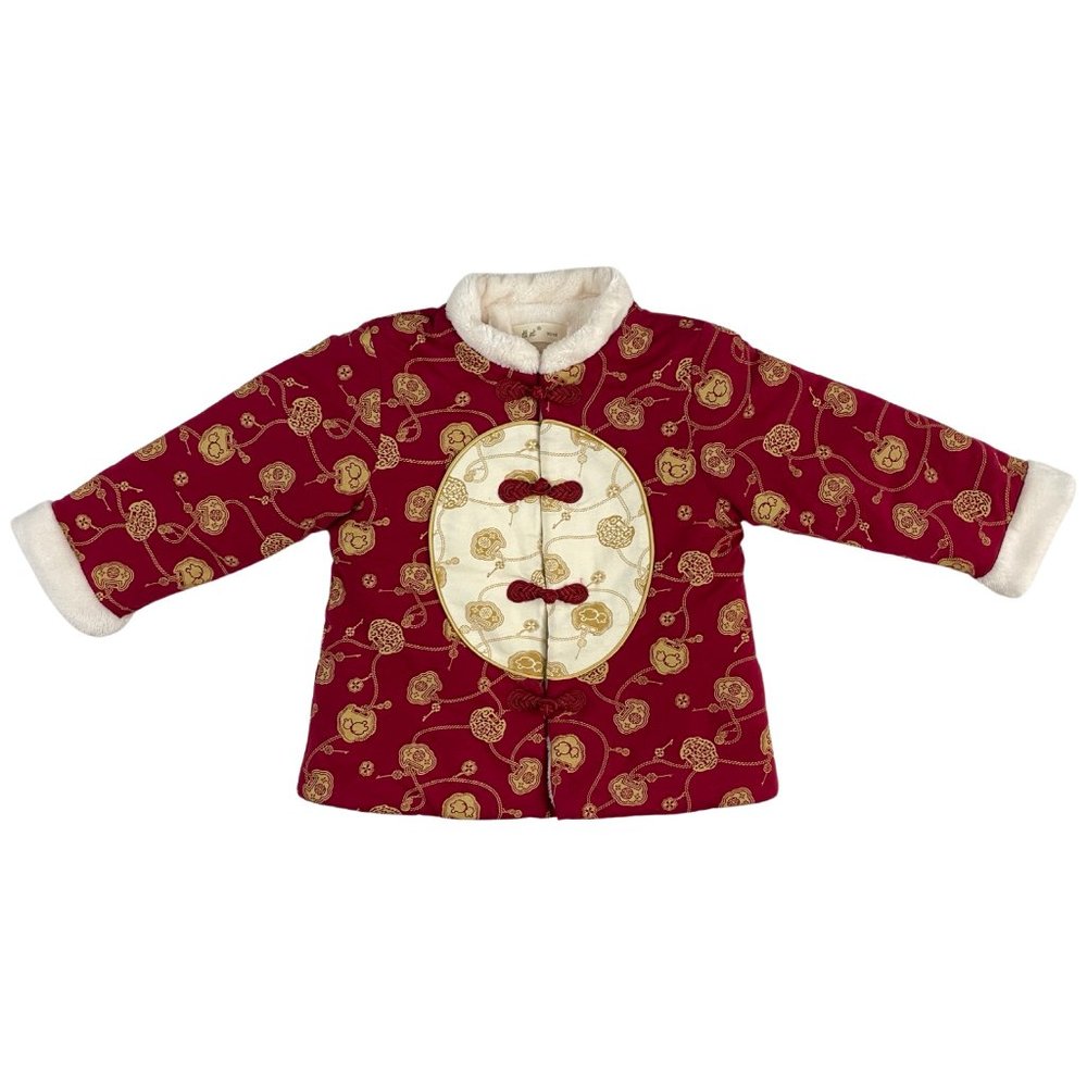 Girls Toddler  Size 90 2-3 years Fleece Lined Jacket Asian China Red Gold White